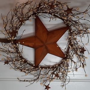 Wreath Rust Metal Star Stars Seed Berry Urban Farmhouse Cream Wall Door